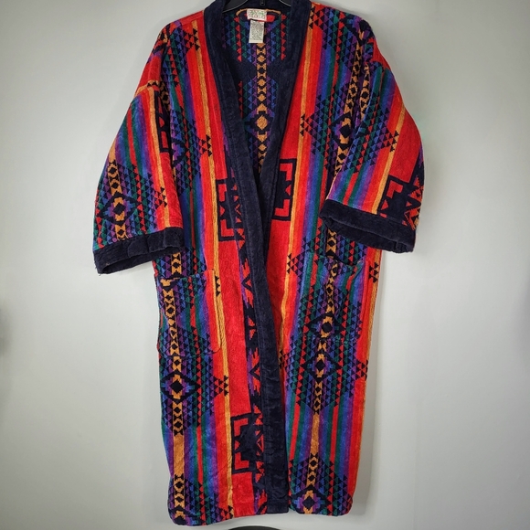 Vintage Other - Vintage Ash Creek Trading Aztec Tribal Cotton Terry Cloth Robe One Size